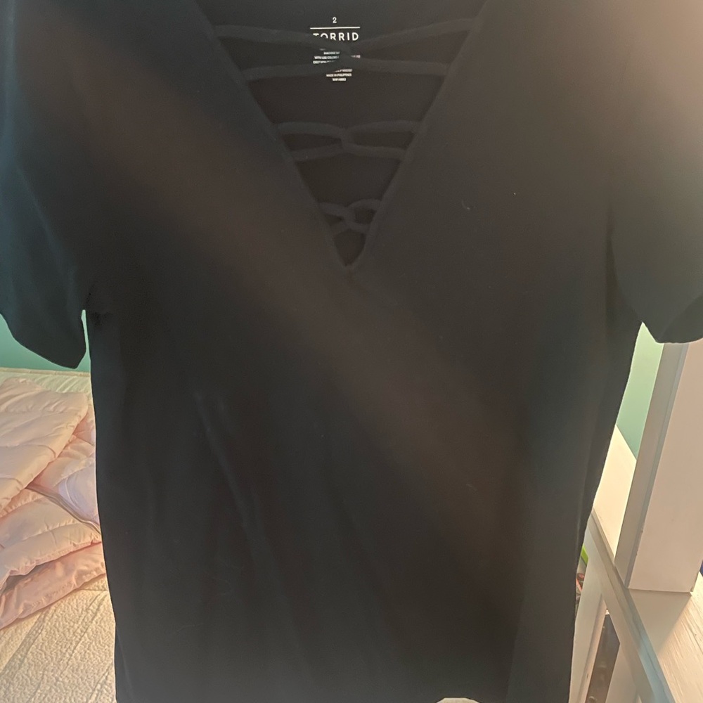 Torrid Black Lattice V-Neck Top